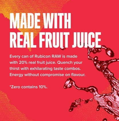 12X500ml Rubicon RAW Pineapple Passion Energy Drink, 20% Real Fruit Juice, High caffeine with B-Vitamins, Ginseng &amp; Guarana, No Artificial Colours or Flavours, Reduce Tiredness Boost Energy  BBE 09-25 RRP £15 Sale price £6.99