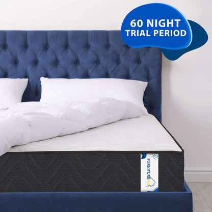 FurnitureFul Double Mattress Memory Foam - Hybrid Coil Spring 4ft 6 Matress 135 x 190 cm - 7.5 Inch Deep Quilted Sprung Breathable Orthopedic Hypoallergenic Cool Blue Gel - Grey Border