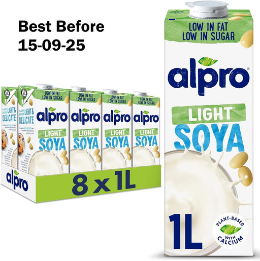 8X1L Alpro Soya Light Plant-Based Long Life Drink - Vegan Dairy Free &amp; Lactose Free Milk Alternative - BBE 15-9-25 RRP £16 Sale £6.99