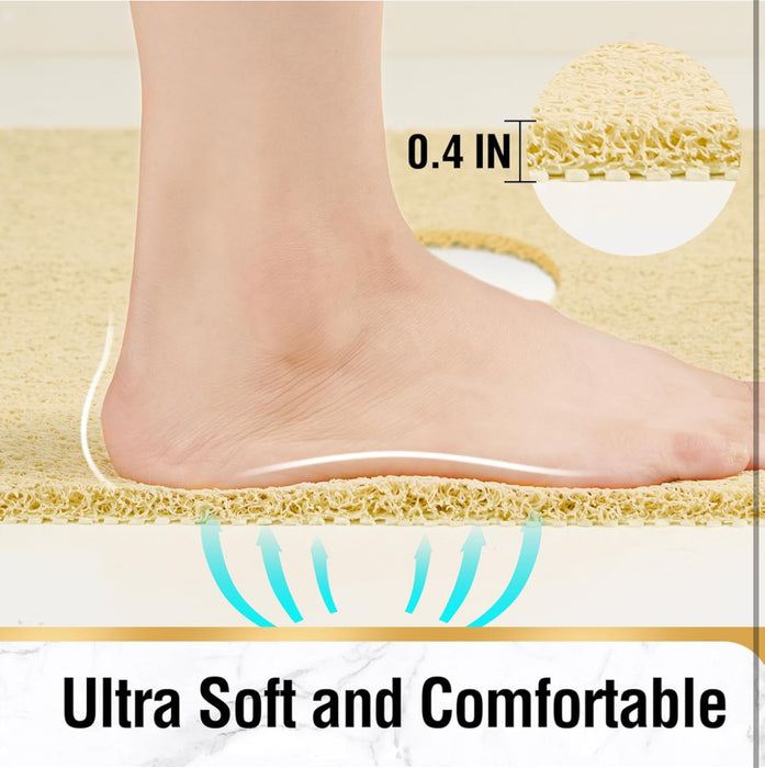HITSLAM Square Loofah Shower Mat, 60 x 60 cm Bath Mat Non Slip for Bathroom, Soft PVC Washable Bathtub Mat with Drain, Quick Drying Shower Mat for Inside Shower, Beige
