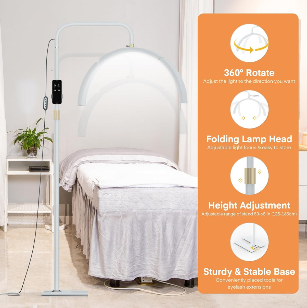 Lmaqfum Half Moon Lamp Eyelash LED Floor Lamp, 29'' Foldable Half Moon Light for Lash Extension,Lash Lamp, Esthetician Light with Phone Holder & Stand Tray, Lash Light for Eyelash Tech, Tattoo