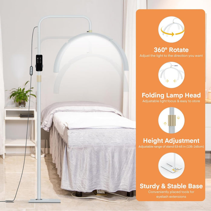 Lmaqfum Half Moon Lamp Eyelash LED Floor Lamp, 29'' Foldable Half Moon Light for Lash Extension,Lash Lamp, Esthetician Light with Phone Holder & Stand Tray, Lash Light for Eyelash Tech, Tattoo