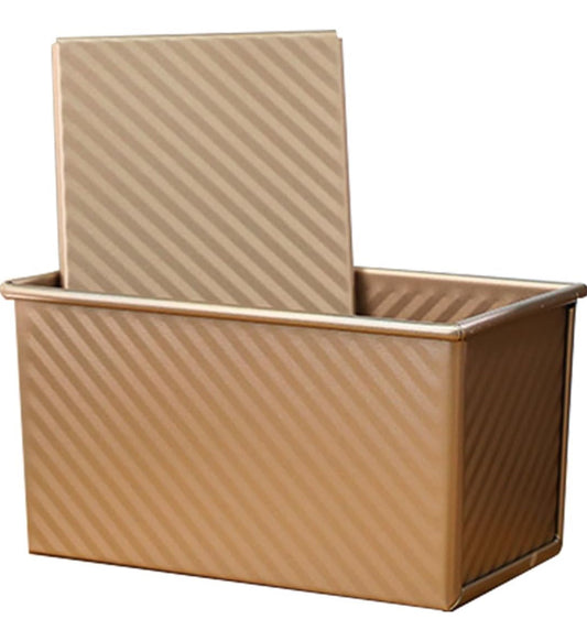 KiNeX Bread Tin with Lid, Non-Stick Loaf Tin Loaf Pan with Lid for Baking, Loaf Pan with Lid Bread Toast Mold, 450g(1lb) Bread Tins for Baking, Toast, Sandwich, Cake, Gold