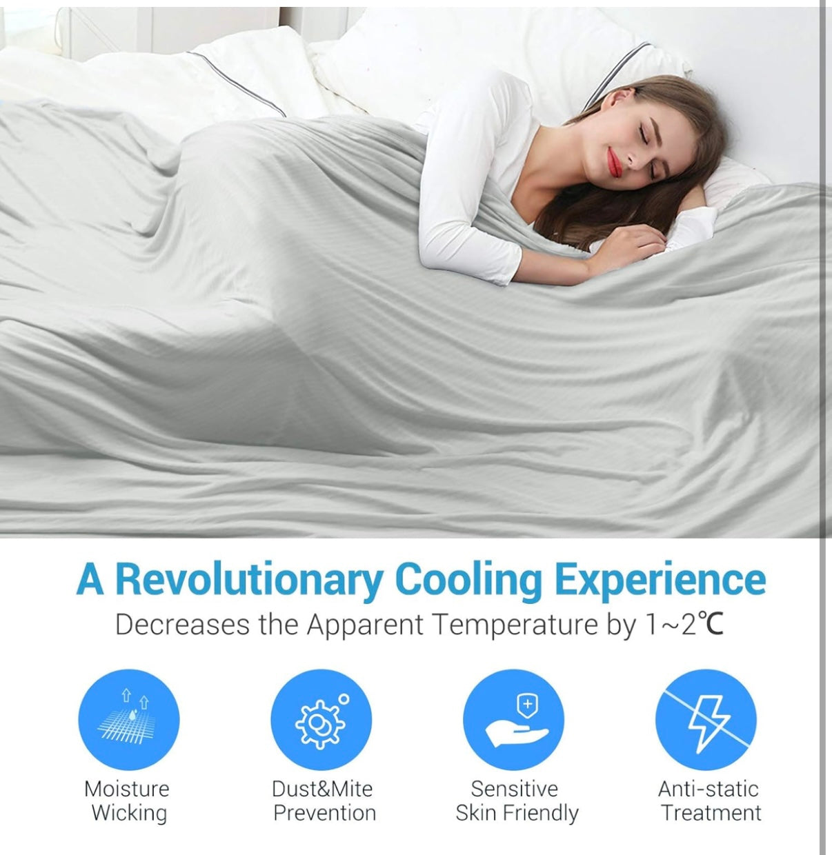 Marchpower Cooling Blanket, Bamboo Blankets 150x200cm Queen Size, Arc-chill Q-MAX>0.34 Cool Fiber Lightweight Summer Luxury Version Absorb Heat for Night Sweats Breathable and Soft All Season-Grey