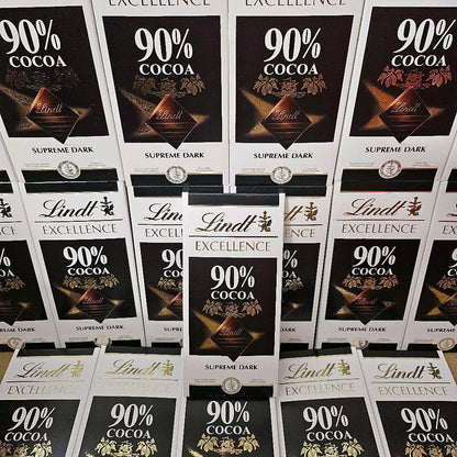 10X100g Lindt EXCELLENCE Dark 90 Percent Cocoa Supreme dark chocolate bars  RRP £50 sale price £18.99
