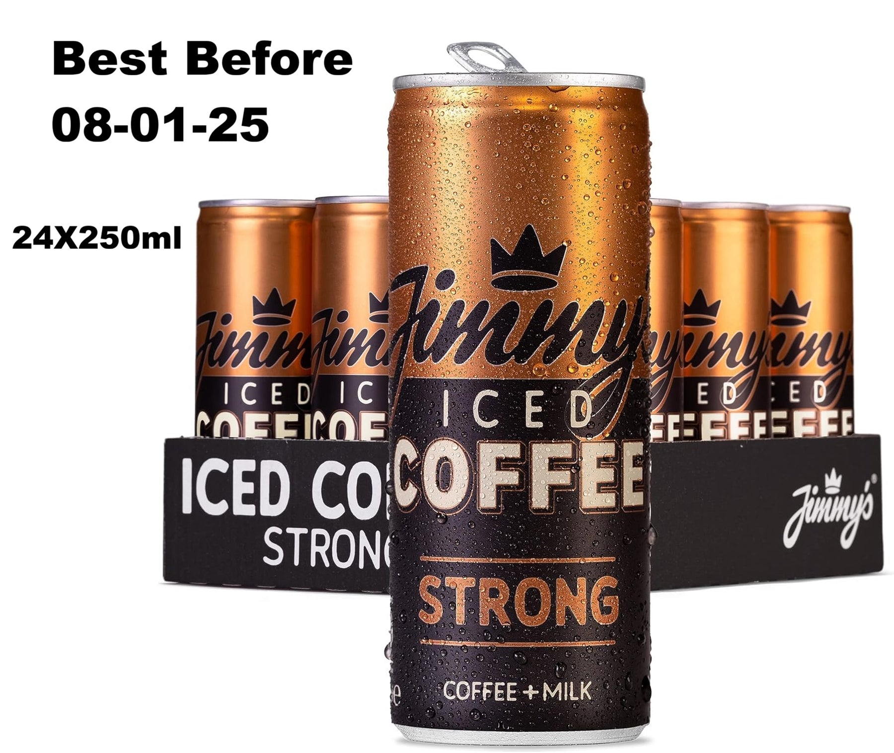 24x250ml Jimmy's Iced Coffee Strong Slimcan Mutlpack | Extra Shot Strong Espresso Flat White Flavour with Single Origin Rainforest Alliance Arabica Coffee Beans  BBE 08-01-25 RRP £40 Sale price £13.99