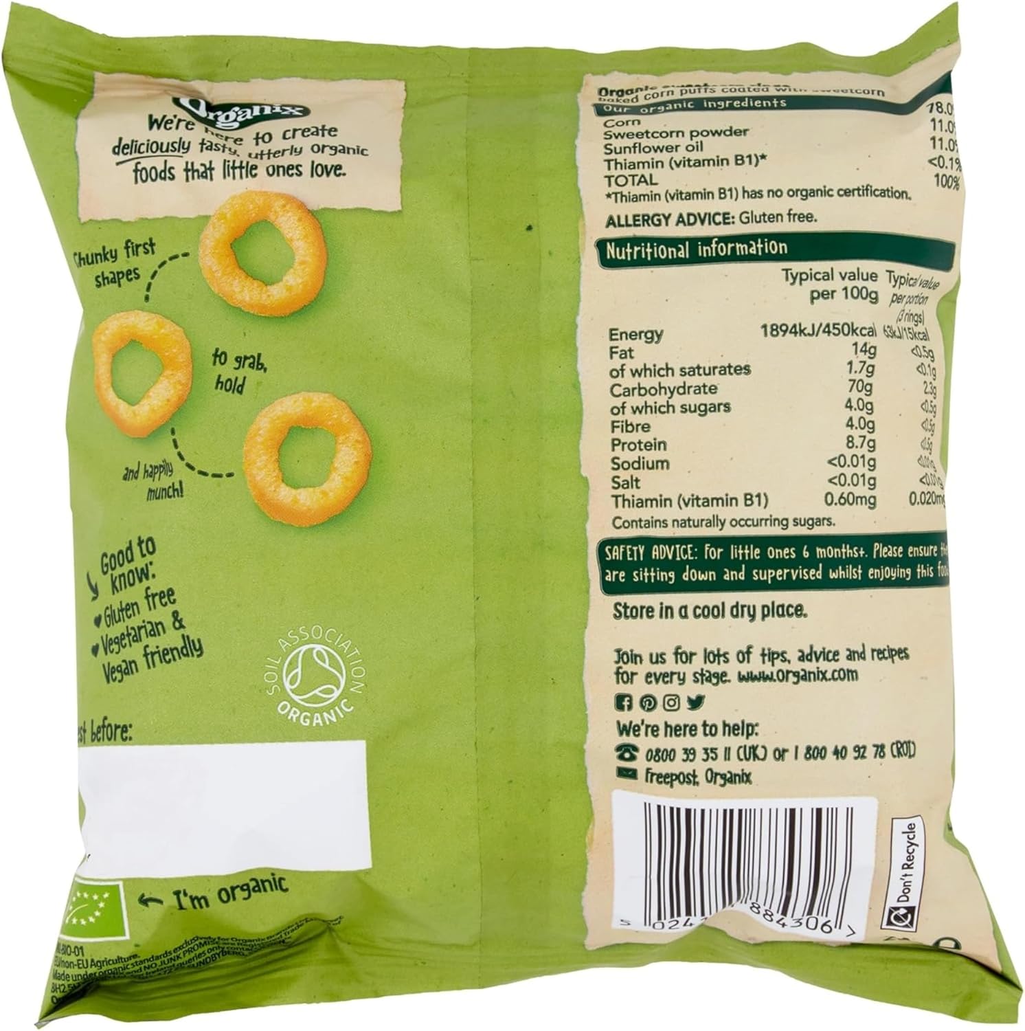 8x20g Organix Melty Sweetcorn Rings, Organic Baby Snack, Finger Food  bbe 02-11-25 rrp £4.99 sale price £5.99
