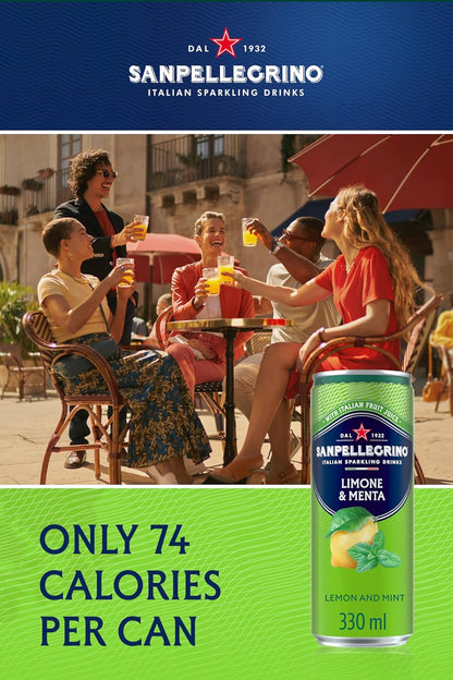 24 x 330ml San Pellegrino Italian Tastefully Light Sparkling Lemon & Mint Canned Soft Drink  74 kCals per Can  BBE 02-26 RRP £25 Sale price £9.99 free shipping