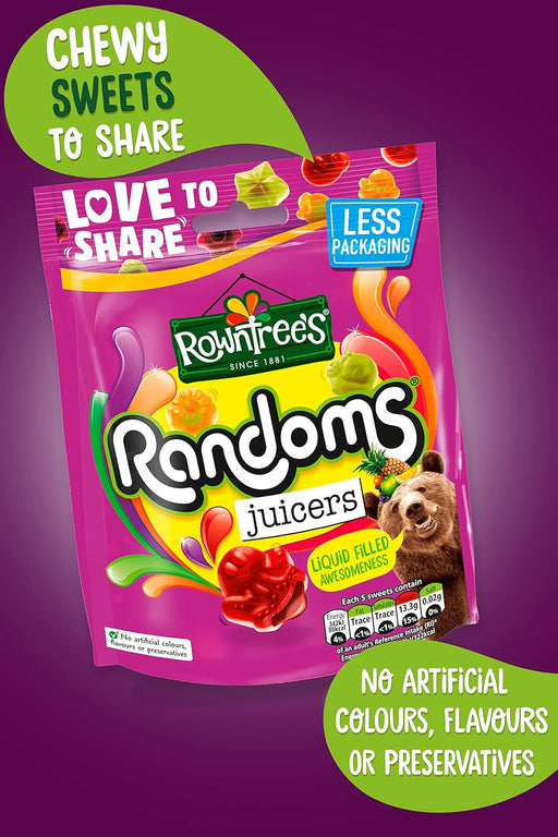 9 x 140g Rowntree's Randoms Juicers Sweets Sharing Bags,  (Packaging May Vary) BBE 07-25 rrp £15 sale price £8.49