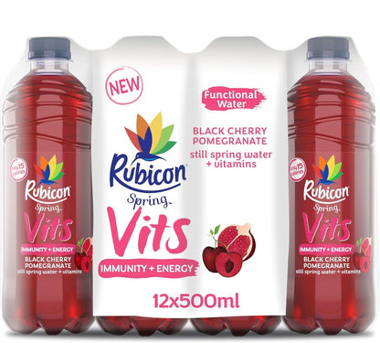 Rubicon Spring Vits Black Cherry Pomegranate Still Vitamin Water (12x500ml)