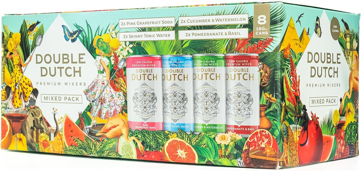 Double Dutch Variety Pack – 24 x 150ml Premium Mixers | Low Calorie, Vegan-Friendly Tonic Waters for Gin, Vodka, Tequila &amp; Cocktails | Includes Selection of World-Class Soft Drinks Flavoured Mixers  BBE 10-25 RRP £25 Sale £9.99