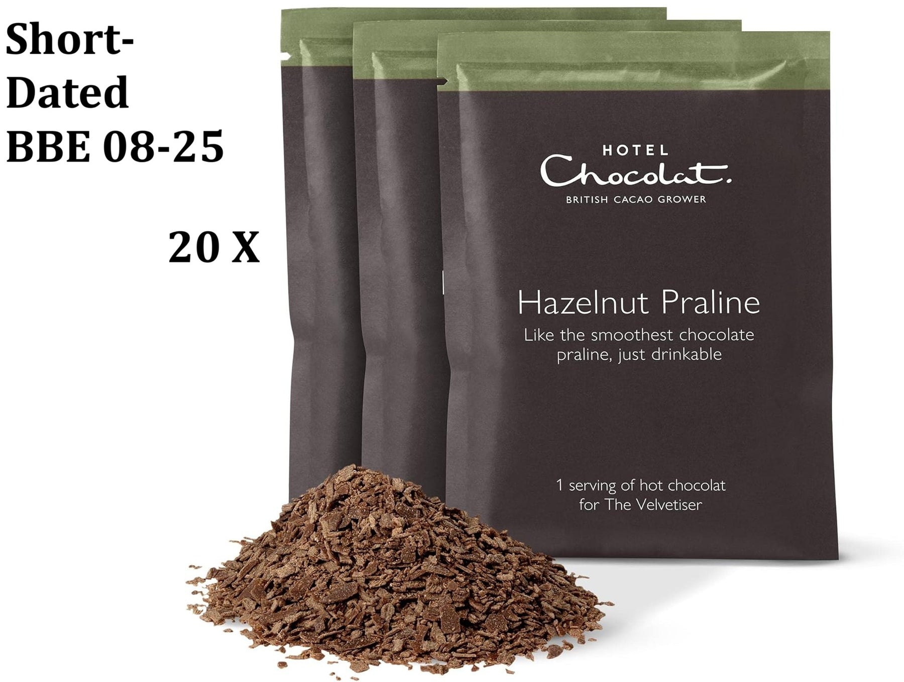 Hotel Chocolat Hazelnut Praline Hot Chocolate Sachets - Luxury Chocolate Flakes - Pack of 20 Single-Serve Sachets, 700g - Made To Pair With The Velvetiser - Serve Hot or Iced  BBE 08-25 RRP £29.99 SALE PRICE £14.99
