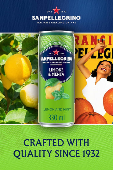 24 x 330ml San Pellegrino Italian Tastefully Light Sparkling Lemon & Mint Canned Soft Drink  74 kCals per Can  BBE 02-26 RRP £25 Sale price £9.99 free shipping
