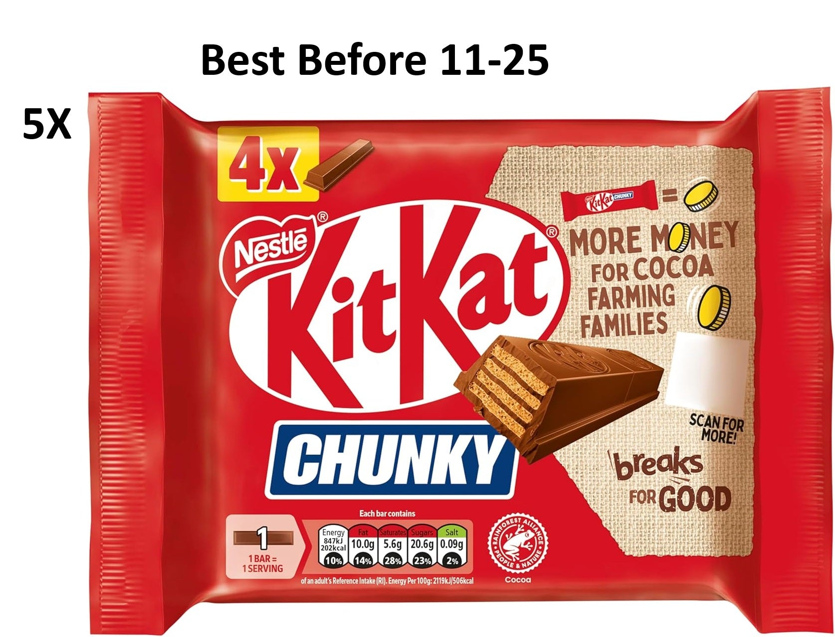 5X KitKat Chunky Milk Chocolate Bar Multipack (4X40g of pack)  BBE 11-25 RRP £15 Sale price £4.99