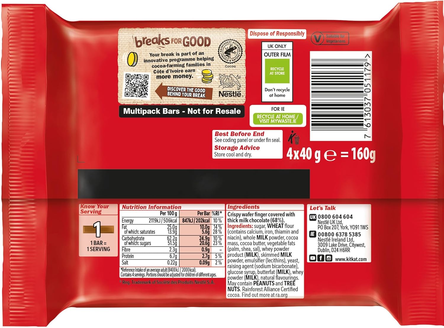 5X KitKat Chunky Milk Chocolate Bar Multipack (4X40g of pack)  BBE 11-25 RRP £15 Sale price £4.99