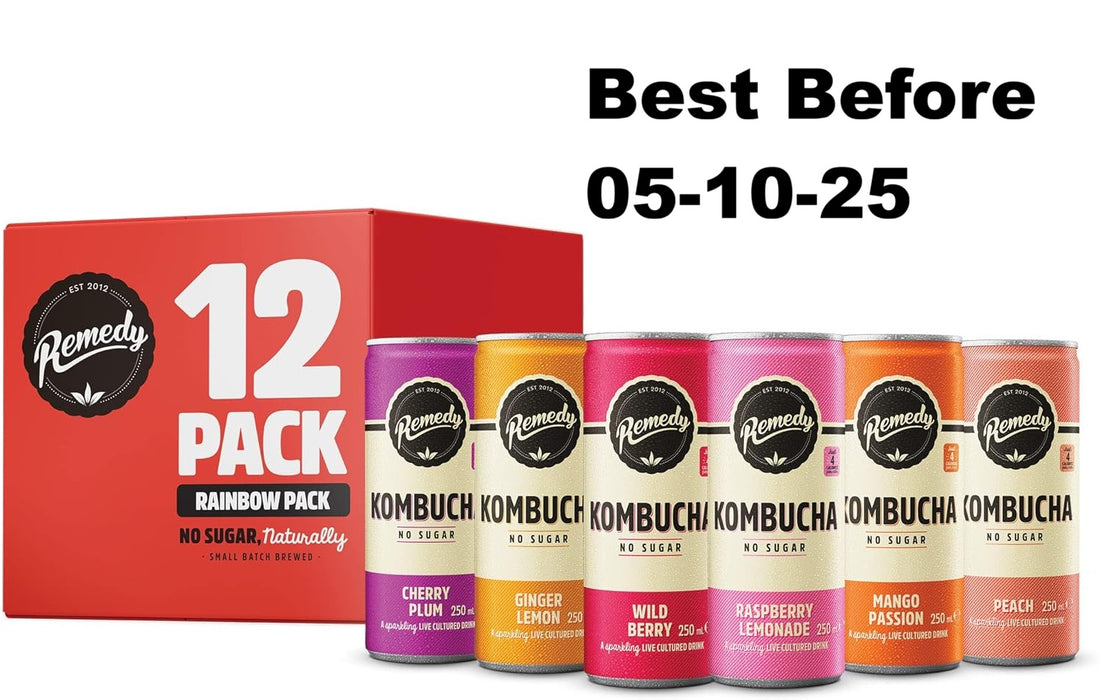 24 x 250ml Remedy Kombucha Tea - Rainbow Mixed Pack - Sparkling Live  BBE 05-10-25 RRP £50 Sale Price £19.99