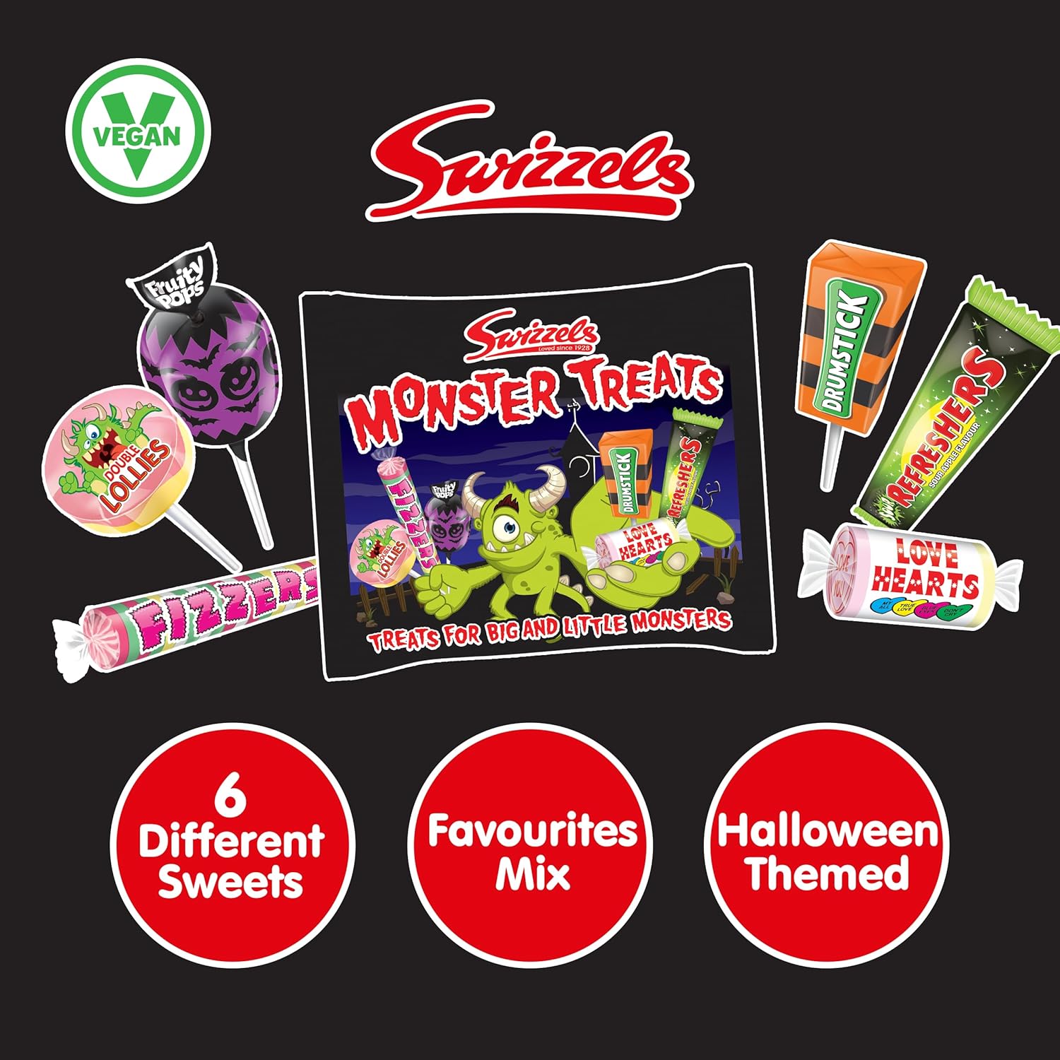 Swizzels Monster Treats Bag - Perfect Halloween Sweets, Fun Swizzels Candy for Trick or Treat, Parties & Sharing (2 x 440g)