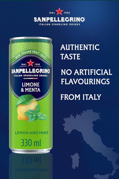 24 x 330ml San Pellegrino Italian Tastefully Light Sparkling Lemon & Mint Canned Soft Drink  74 kCals per Can  BBE 02-26 RRP £25 Sale price £9.99 free shipping