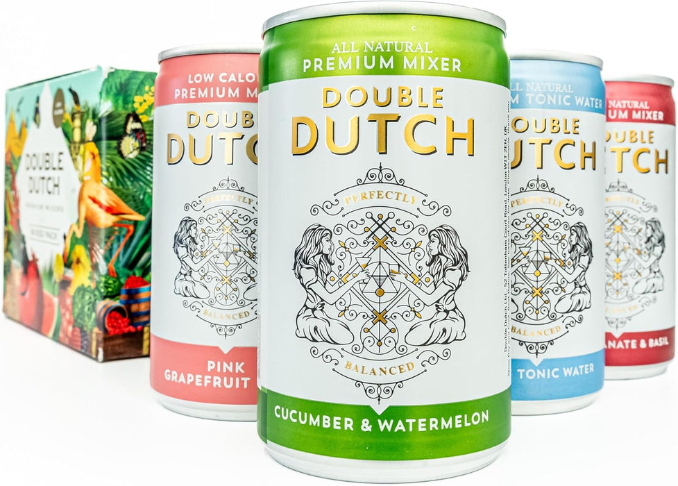 Double Dutch Variety Pack – 24 x 150ml Premium Mixers | Low Calorie, Vegan-Friendly Tonic Waters for Gin, Vodka, Tequila &amp; Cocktails | Includes Selection of World-Class Soft Drinks Flavoured Mixers  BBE 10-25 RRP £25 Sale £9.99