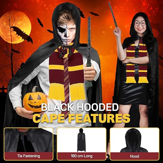 5pc Adult Wizard Costume - Wizard Accessories With Black Hooded Cape