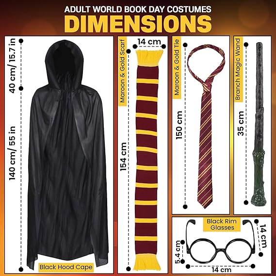 5pc Adult Wizard Costume - Wizard Accessories With Black Hooded Cape
