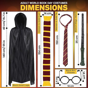 5pc Adult Wizard Costume - Wizard Accessories With Black Hooded Cape