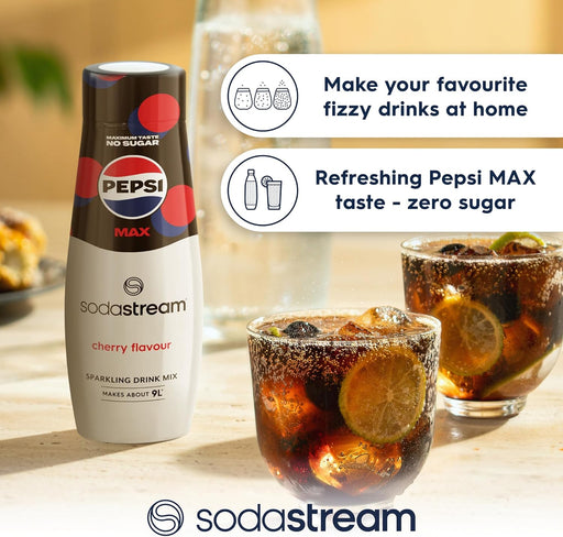 6 x 440ml Sodastream Pepsi MAX Cherry Fizzy Water Flavouring Syrup, Sugar Free Soda Syrup, Zero Sugar Pepsi Flavour, Multipack, Home Soda, Flavoured Sparkling Water, Drink Mix, Makes Approx 54L  BBE 06-26 RRP £29 Sale price £15.99