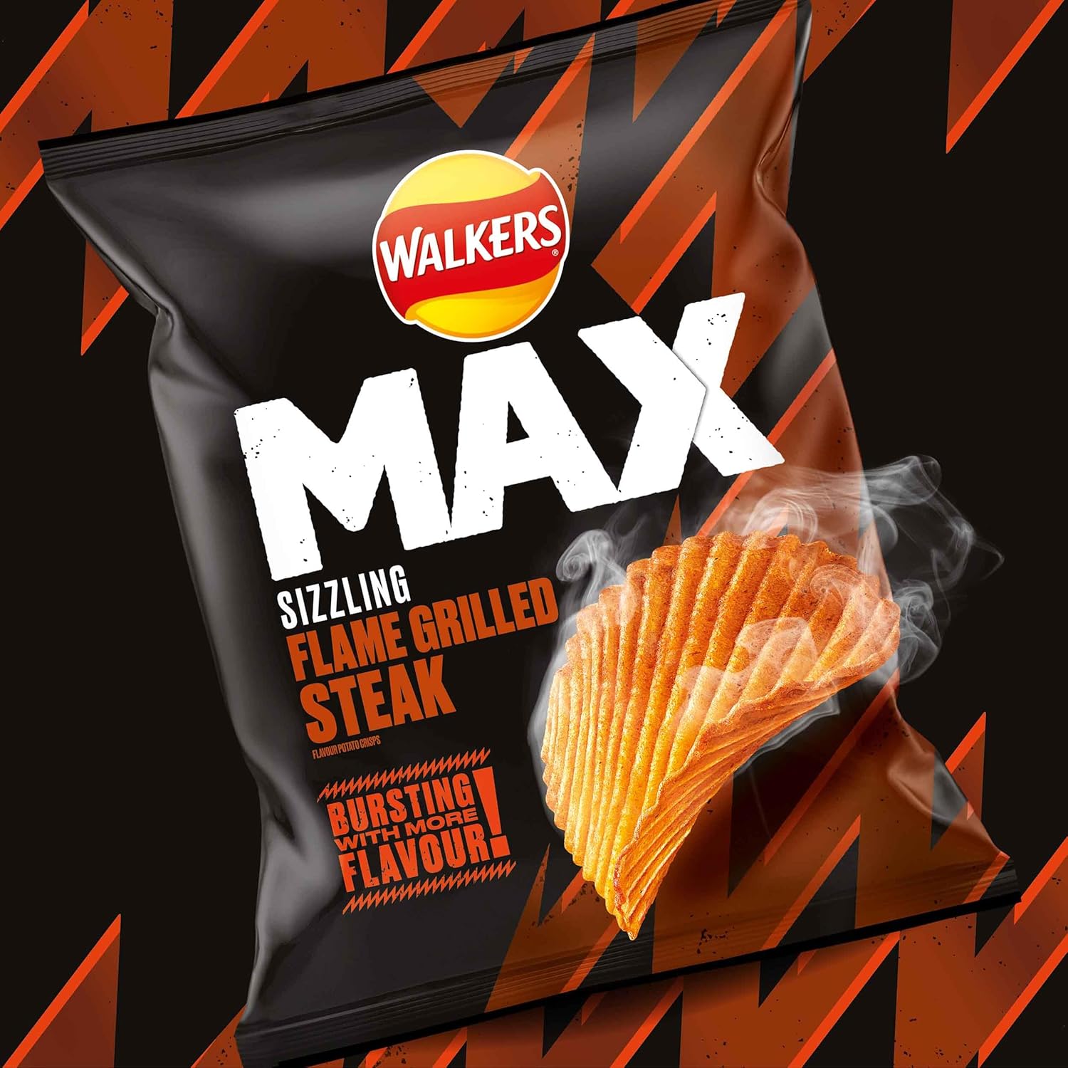 Walkers Max Sizzling Flame Grilled Steak Crisps (24X50g)