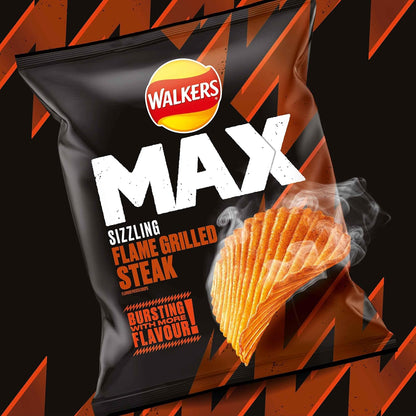 Walkers Max Sizzling Flame Grilled Steak Crisps (24X50g)