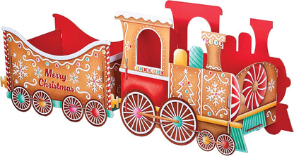 Design by Violet Gingerbread Christmas Train Gift Holder – Festive Cardboard Toy Train for Presents Treats – 1200GSM with 83 Alphabet Stickers – Cute Christmas Morning Decoration for Kids