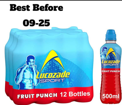 12x500ml Lucozade Sport Body Fuel - Fruit Punch  Isotonic sports drink, with Electrolytes and Vitamin B3 | Still | Bursting with Flavour  BBE 09-25 RRP £13 Sale £5.49