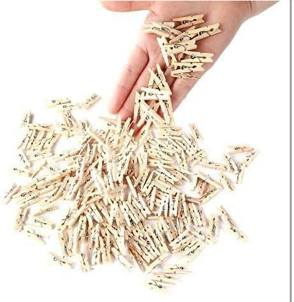 100 Pieces Mini Wooden Pegs Clips Photo Pins Coloured Craft, Natural