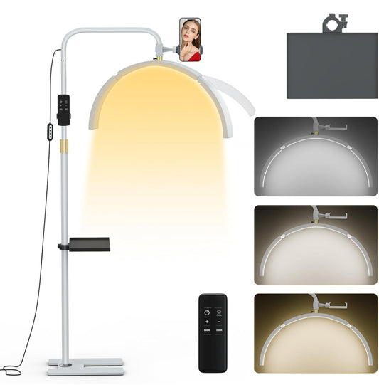 Lmaqfum Half Moon Lamp Eyelash LED Floor Lamp, 29'' Foldable Half Moon Light for Lash Extension,Lash Lamp, Esthetician Light with Phone Holder & Stand Tray, Lash Light for Eyelash Tech, Tattoo