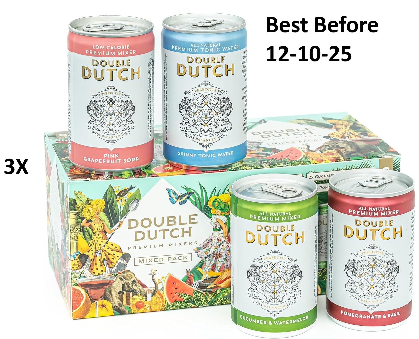 Double Dutch Variety Pack – 24 x 150ml Premium Mixers | Low Calorie, Vegan-Friendly Tonic Waters for Gin, Vodka, Tequila &amp; Cocktails | Includes Selection of World-Class Soft Drinks Flavoured Mixers  BBE 10-25 RRP £25 Sale £9.99