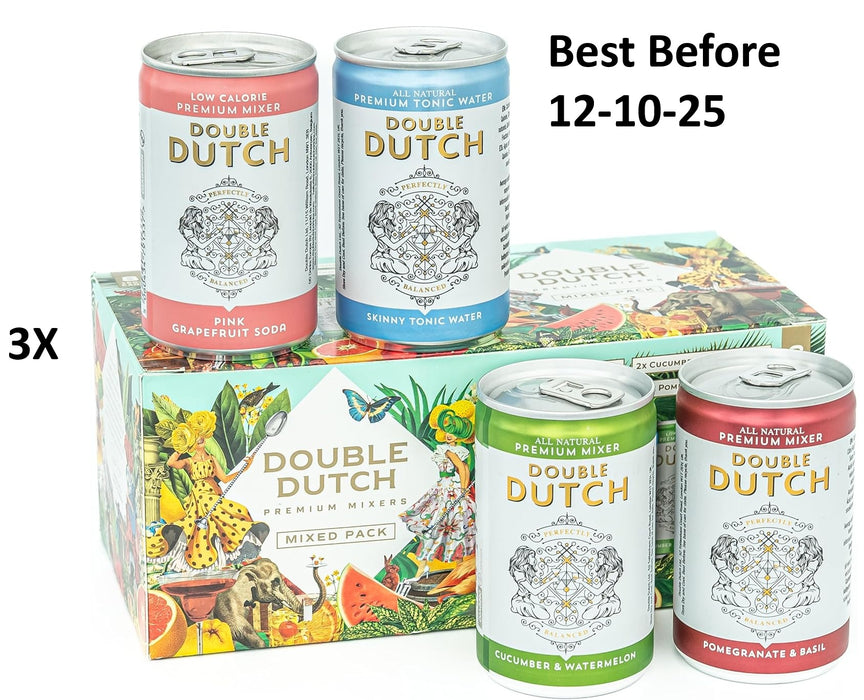 Double Dutch Variety Pack – 24 x 150ml Premium Mixers | Low Calorie, Vegan-Friendly Tonic Waters for Gin, Vodka, Tequila &amp; Cocktails | Includes Selection of World-Class Soft Drinks Flavoured Mixers  BBE 10-25 RRP £25 Sale £9.99