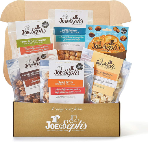 Joe & Sephs box 1x500g Chocolate Gourmet Popcorn 6 flavours bbe 31-08-25 rrp £19.99 sale price £11.50