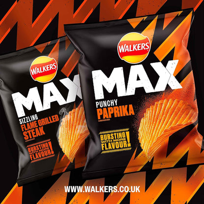 Walkers Max Sizzling Flame Grilled Steak Crisps (24X50g)