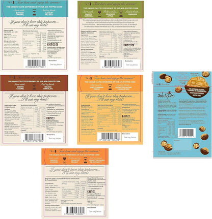 Joe & Sephs Movie Night In Box (1x500g) Chocolate Bites and Gourmet Popcorn, 7 flavours, movie night snacks, gifts for men and women, air-popped, sweet and salty flavours