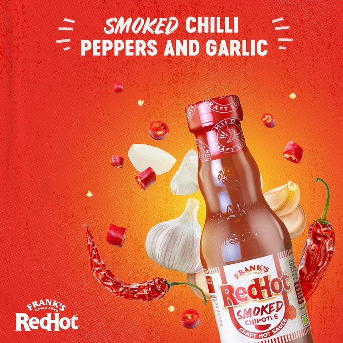 Frank's RedHot Smoked Chipotle Craft Hot Sauce 135 ML | Pack of 2 | Use as Condiment | For Veg &amp; Non-Veg Cuisine | Perfect for Steak, Hot Dogs, and Hamburgers | No Artificial Colourings or Flavourings  BBE 20-08-25 RRP £9.99 Sale price £4.99