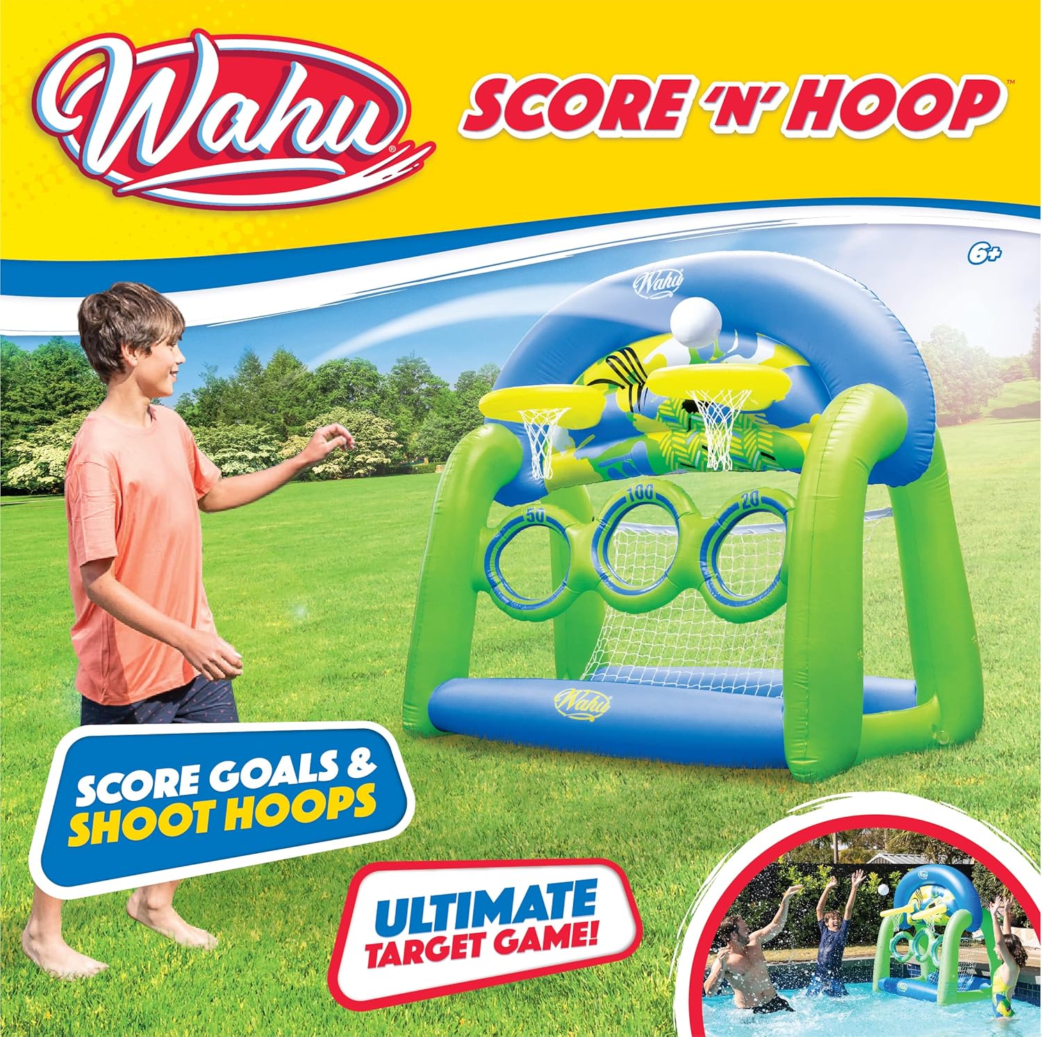 Wahu Score 'N' Hoop | The Ultimate Target Garden Game - Score Goals and Shoot Hoops! | Inflatable Garden and Pool Toys | Ages 6+
