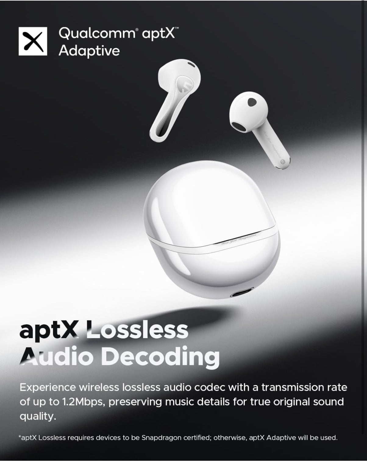 SoundPEATS Air5 Wireless Earbuds Hi Res with aptx Adaptive Lossless, Semi in Ear Bluetooth 5.4 Earphones with 6 Mic Compatible with Snapdragon Sound, 30 Hours Playtime, PeatsAudio APP Control White