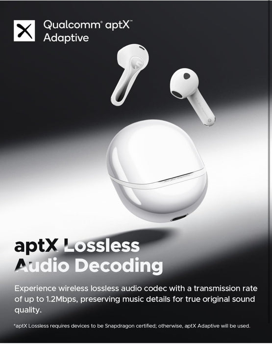 SoundPEATS Air5 Wireless Earbuds Hi Res with aptx Adaptive Lossless, Semi in Ear Bluetooth 5.4 Earphones with 6 Mic Compatible with Snapdragon Sound, 30 Hours Playtime, PeatsAudio APP Control White