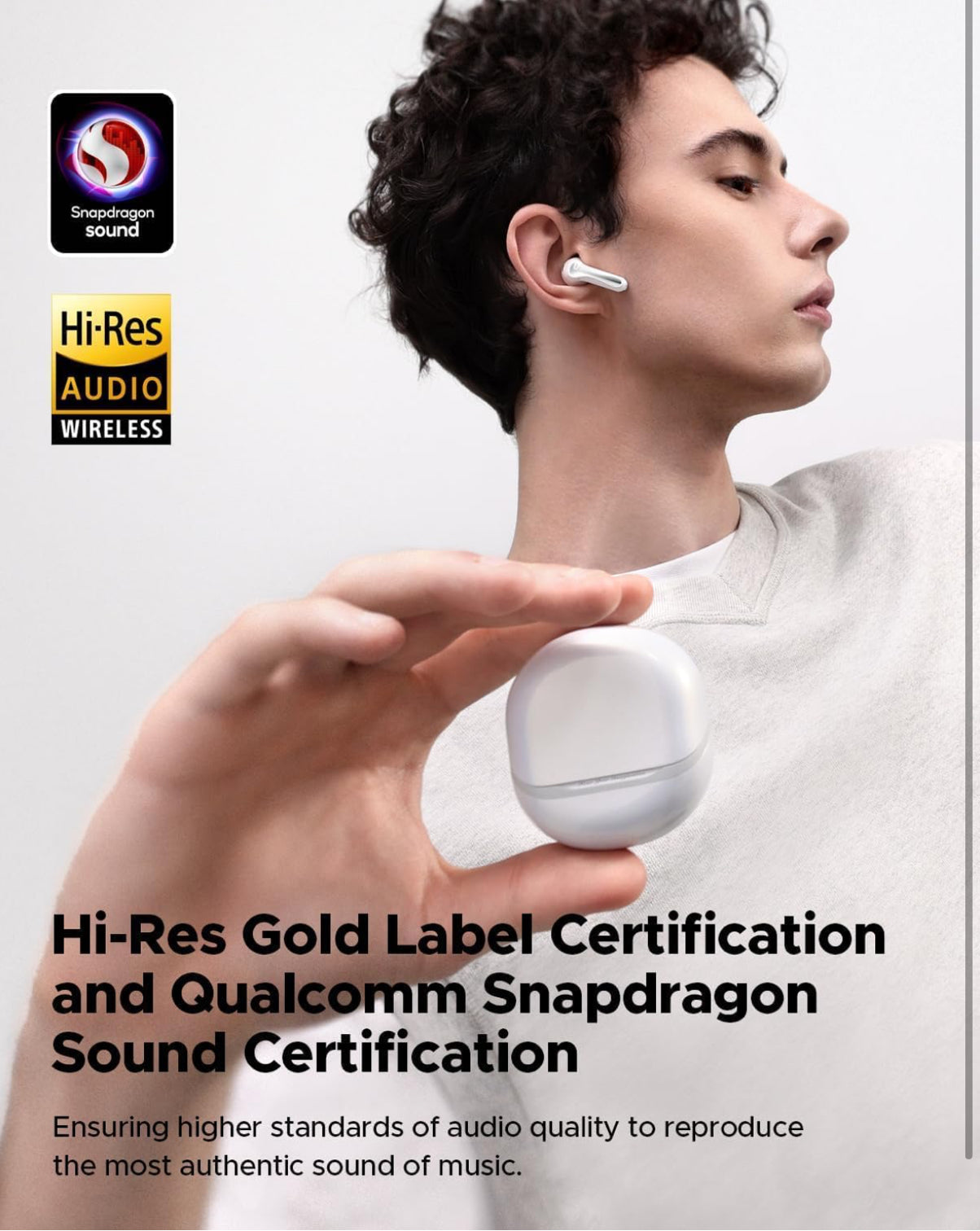 SoundPEATS Air5 Wireless Earbuds Hi Res with aptx Adaptive Lossless, Semi in Ear Bluetooth 5.4 Earphones with 6 Mic Compatible with Snapdragon Sound, 30 Hours Playtime, PeatsAudio APP Control White