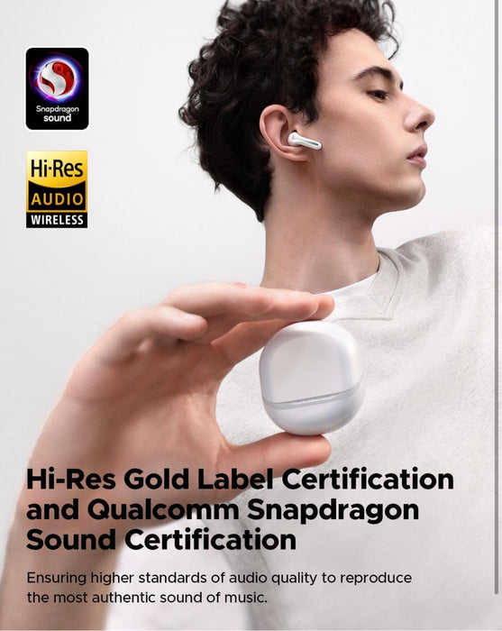 SoundPEATS Air5 Wireless Earbuds Hi Res with aptx Adaptive Lossless, Semi in Ear Bluetooth 5.4 Earphones with 6 Mic Compatible with Snapdragon Sound, 30 Hours Playtime, PeatsAudio APP Control White