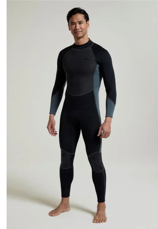 Mountain Warehouse Mens black / Grey 2.5mm Thickness Full Wetsuit - UPF 50+, Contour Fit, Adjustable Neck, Rubber Panel for Improved Grip - Long Sleeve Spring Summer Wet Suit for Bodyboarding & Surfing