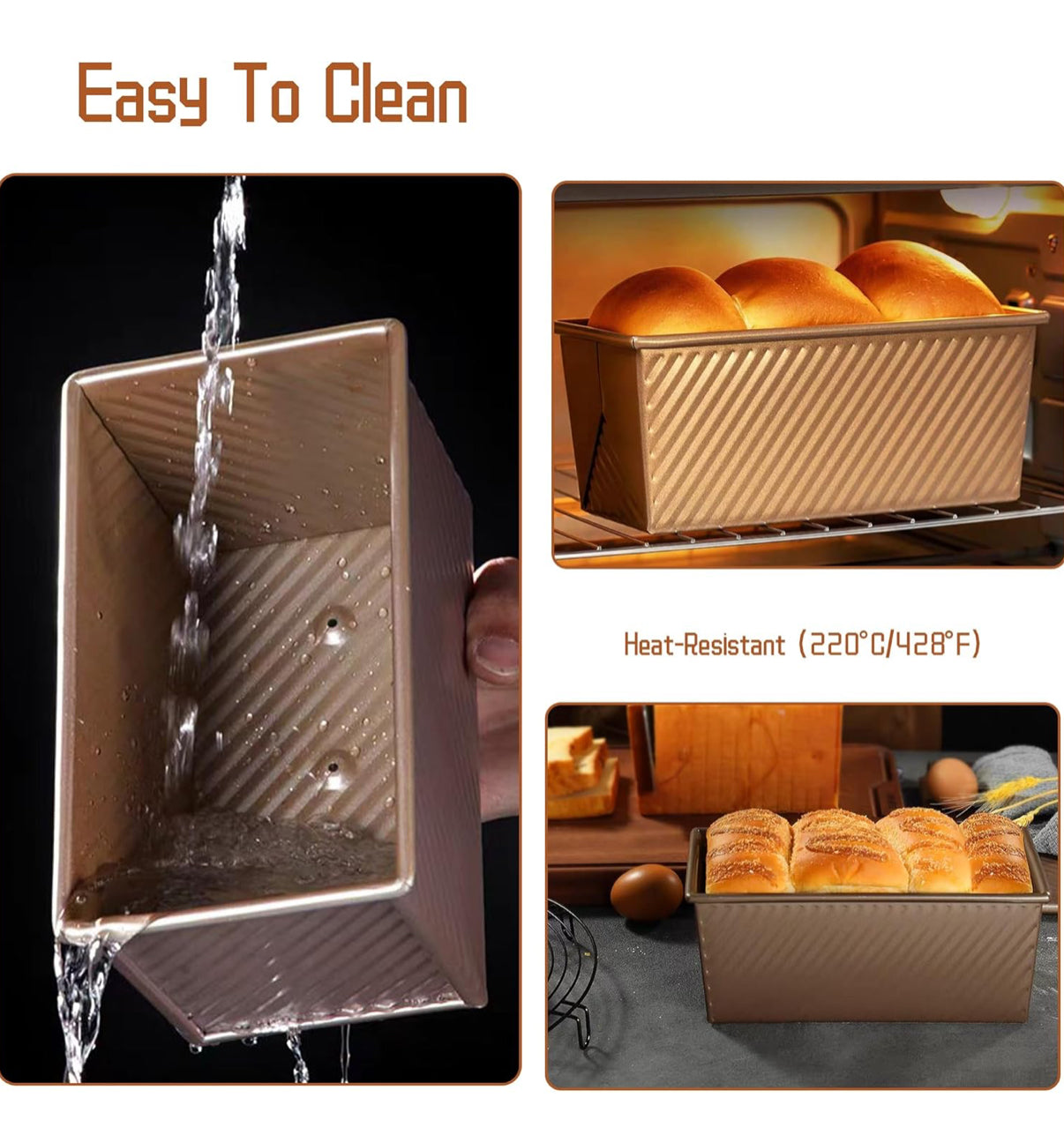 KiNeX Bread Tin with Lid, Non-Stick Loaf Tin Loaf Pan with Lid for Baking, Loaf Pan with Lid Bread Toast Mold, 450g(1lb) Bread Tins for Baking, Toast, Sandwich, Cake, Gold