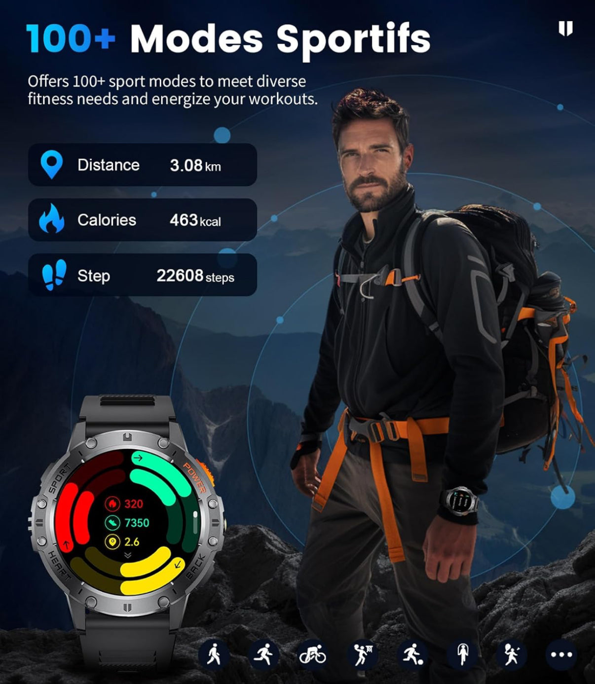 Joblot 20 x LIGE Military Smart Watch for Men with Bluetooth Call,1.43" AMOLED with LED Flashlight/530mAh,100+ Sports Mode Tactical Fitness Tracker/Heart Rate Sleep Health Monitor/IP68 Waterproof for Android iOS