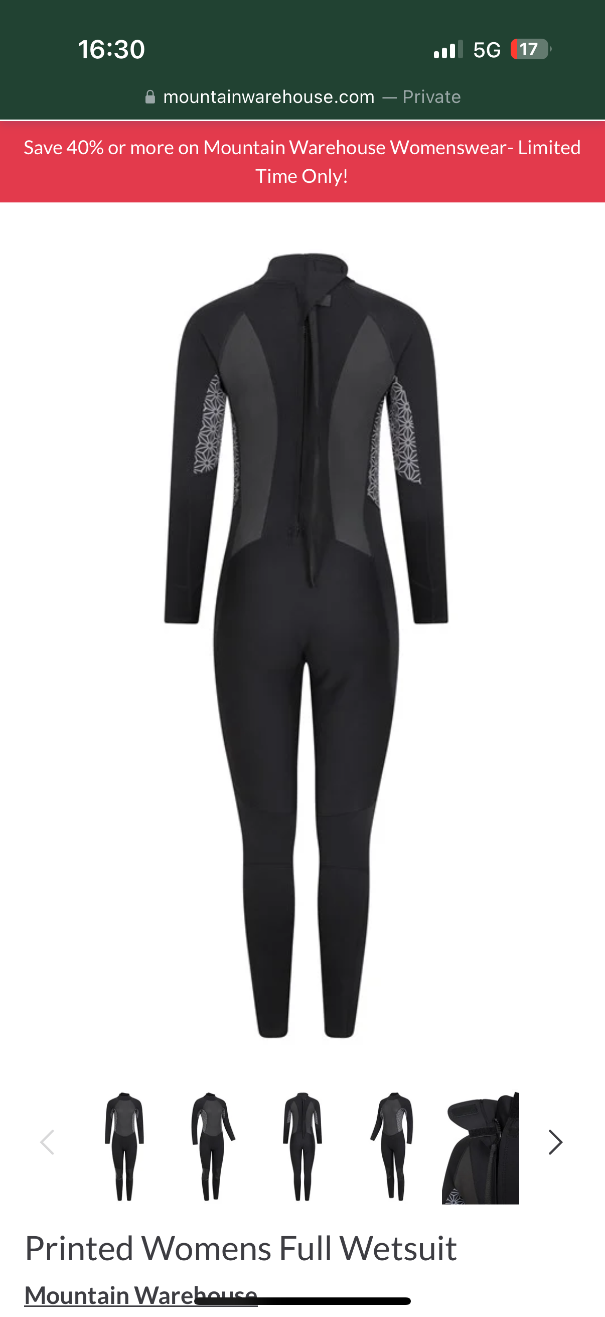 Mountain Warehouse Women's printed black 2.5mm Thickness Full Wetsuit - UPF 50+, Contour Fit, Adjustable Neck, Rubber Panel for Improved Grip - Long Sleeve Spring Summer Wet Suit for Bodyboarding & Surfing