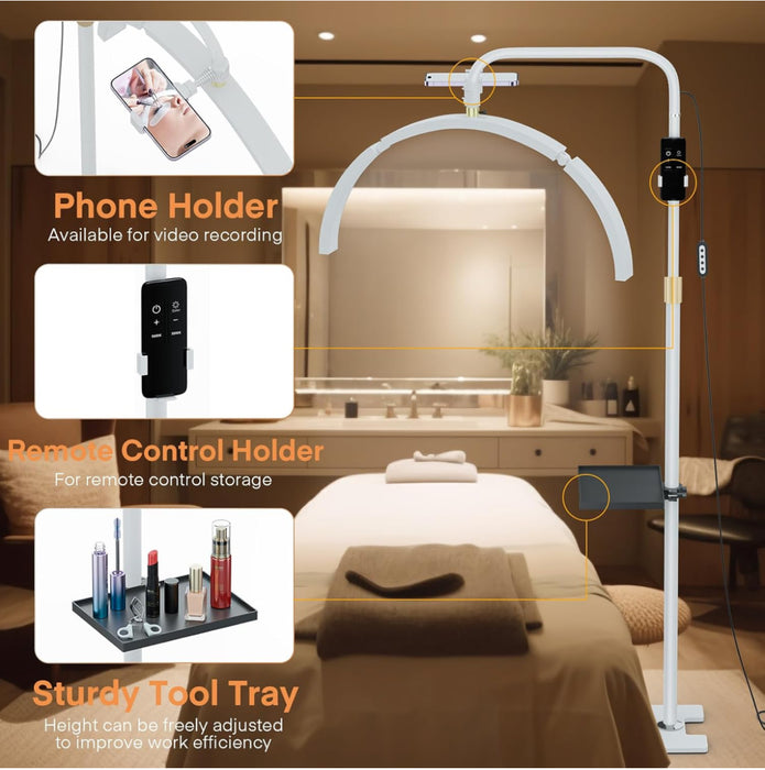 Lmaqfum Half Moon Lamp Eyelash LED Floor Lamp, 29'' Foldable Half Moon Light for Lash Extension,Lash Lamp, Esthetician Light with Phone Holder & Stand Tray, Lash Light for Eyelash Tech, Tattoo