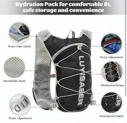 Aedcbaide Running Vest Hydration Backpack, Reflective Hydration Vest Running Men with 600ml Water Bottle, Lightweight Running Bag for Women Mens Outdoor Cycling Marathon Trail Race Hiking Climbing